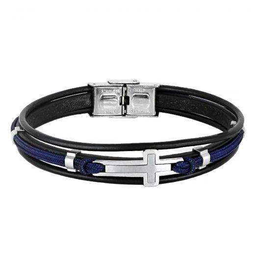 Bracelet made of leather with blue cord and cross