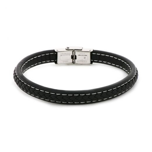 Bracelet made of black flat leather with white seams