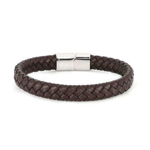 Bracelet made of brown leather knitted in matte design