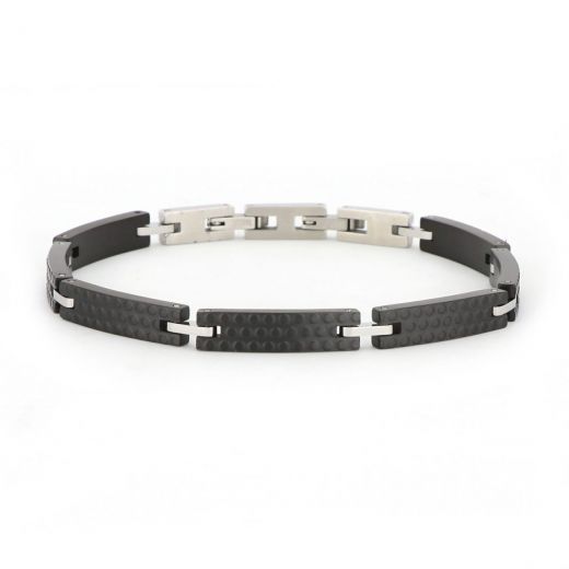 Bracelet made of black stainless steel embossed with white details