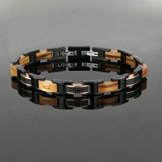 Bracelet made of black stainless steel in combination with wood - 
