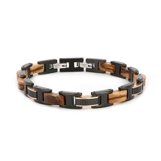 Bracelet made of black stainless steel in combination with wood