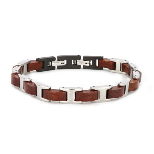 Bracelet made of stainless steel in combination with wood