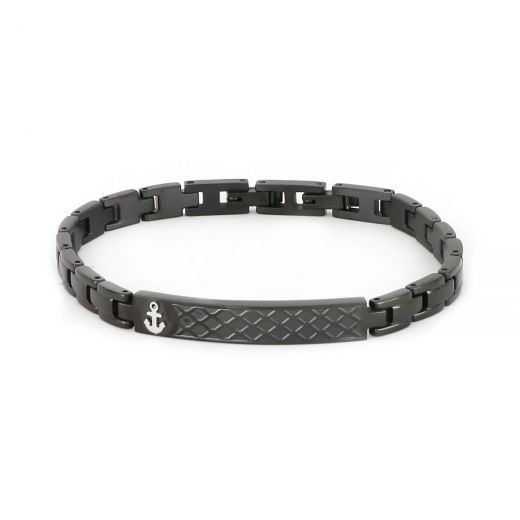 Bracelet made of black stainless steel in id style with white anchor