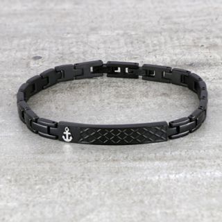Bracelet made of black stainless steel in id style with white anchor - 