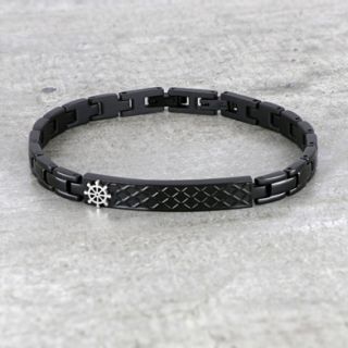 Bracelet made of black stainless steel in id style with white naval steering wheel - 