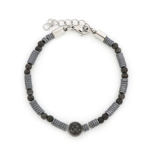 Bracelet made of stainless steel and hematite with anchor