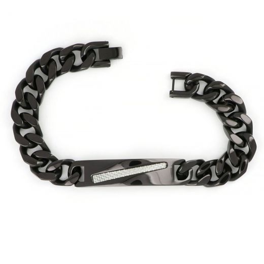 Bracelet made of black stainless steel with plate with white carbon fiber in ID style