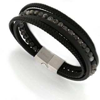 Men's steel bracelet with black leathers and gray jasper BR22150-11 - 