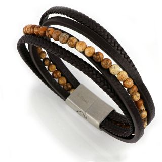 Men's steel bracelet with brown leathers and brown jasper BR22150-12 - 