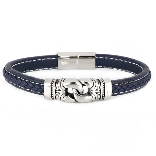 Men's steel bracelet with blue leather BR22152-13