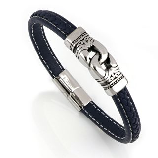 Men's steel bracelet with blue leather BR22152-13 - 
