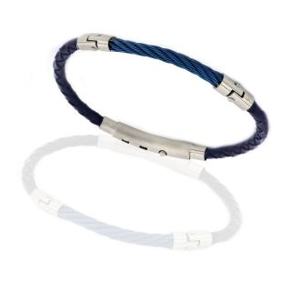 Bracelet made of blue leather with stainless steel cable - 