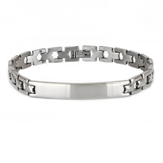 Men's stainless steel white ID bracelet