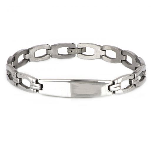 Men's stainless steel white ID bracelet