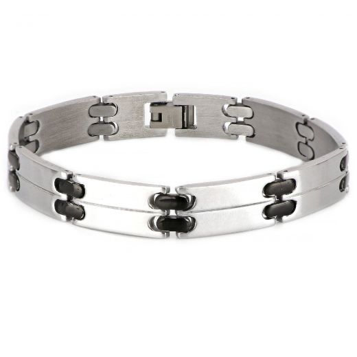 Men's stainless steel bracelet with black details