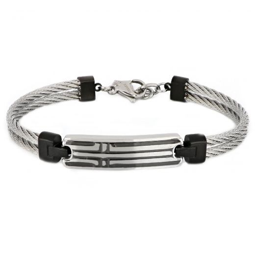 Men's stainless steel bracelet with steel wire and black details