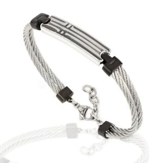 Men's stainless steel bracelet with steel wire and black details - 
