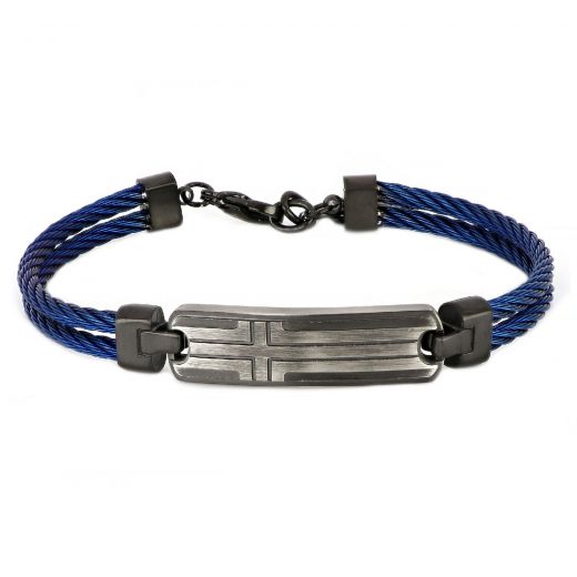 Men's stainless steel bracelet with steel wire in blue color