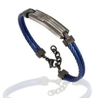 Men's stainless steel bracelet with steel wire in blue color - 