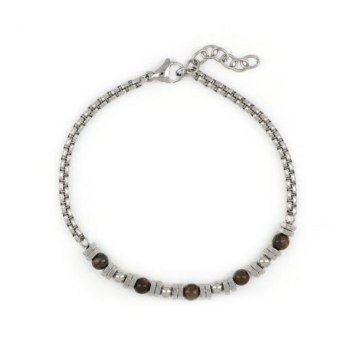 Men's stainless steel bracelet with chain, bronzite and steel elements
