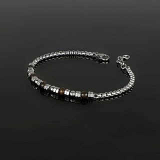 Men's stainless steel bracelet with chain, bronzite and steel elements - 