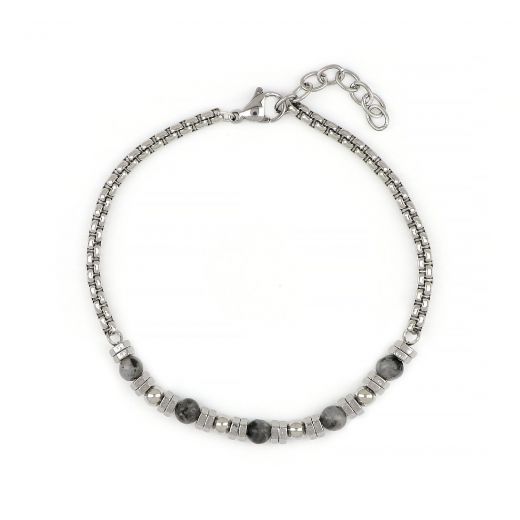 Men's stainless steel bracelet with chain, labradorite and steel elements