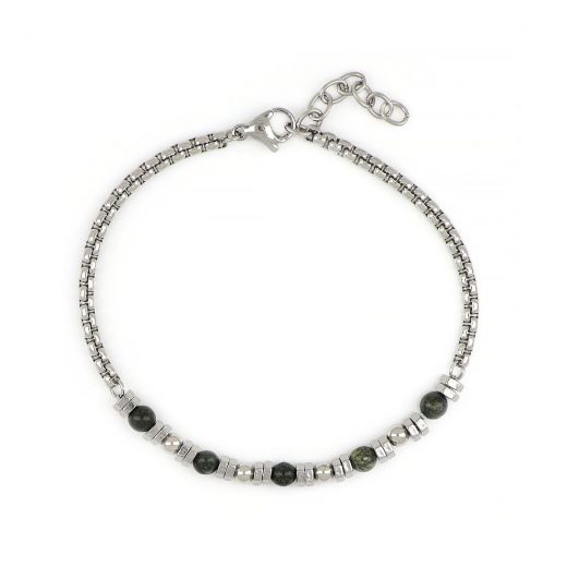 Men's stainless steel bracelet with chain, serpentine stones and steel elements