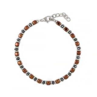 Men's stainless steel bracelet with brown hematite and steel elements