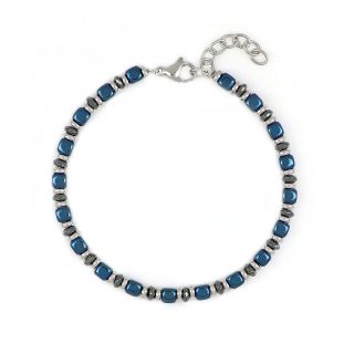 Men's stainless steel bracelet with blue hematite and steel elements