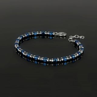 Men's stainless steel bracelet with blue hematite and steel elements - 