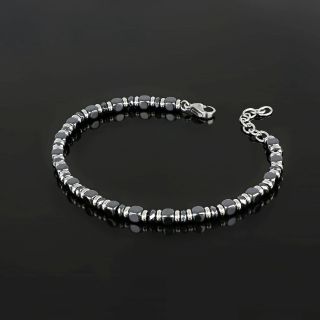 Men's stainless steel bracelet with hematite and steel elements - 