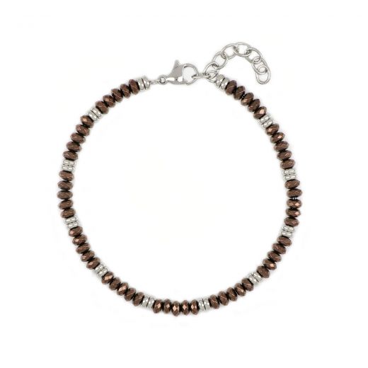 Men's stainless steel bracelet with brown hematite