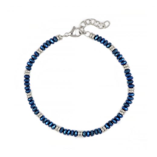 Men's stainless steel bracelet with blue hematite