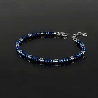 Men's stainless steel bracelet with blue hematite - 