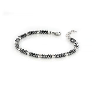 Men's stainless steel bracelet with black hematite - 