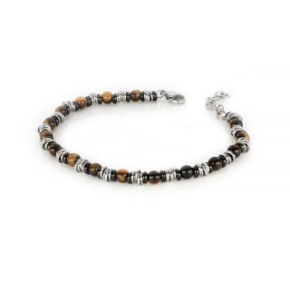 Men's stainless steel bracelet with yellow tiger eye and steel elements - 