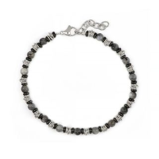 Men's stainless steel bracelet with labradorite and steel elements