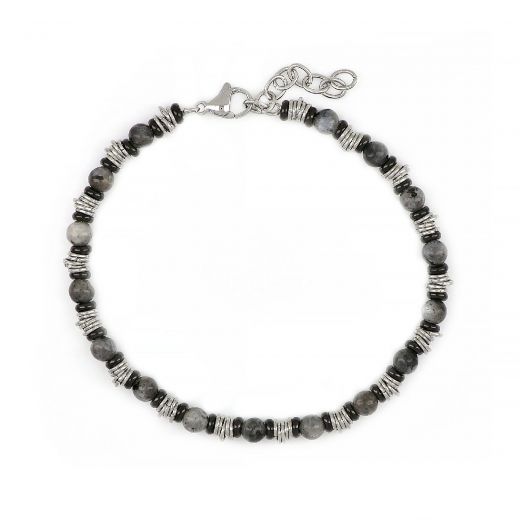 Men's stainless steel bracelet with labradorite and steel elements