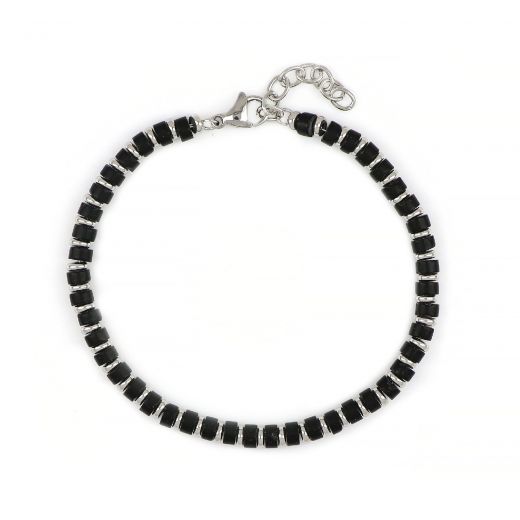 Men's stainless steel bracelet with black onyx