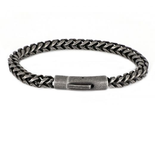 Men's stainless steel bracelet "fish bone" design and black oxidation