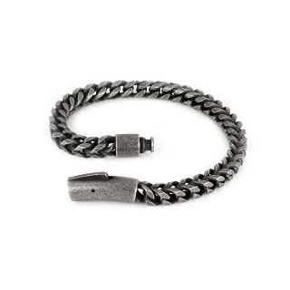 Men's stainless steel bracelet "fish bone" design and black oxidation - 