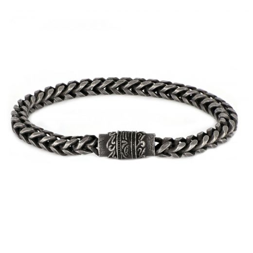 Men's stainless steel bracelet "fish bone" design with black oxidation and thickness 6mm