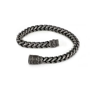 Men's stainless steel bracelet "fish bone" design with black oxidation and thickness 6mm - 