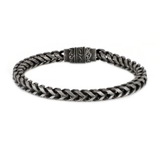 Men's stainless steel bracelet "fish bone" design with black oxidation and thickness 6mm - 