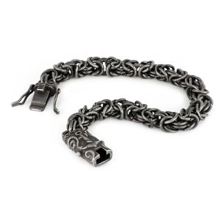 Men's stainless steel bracelet with black oxidation and embossed clasp - 