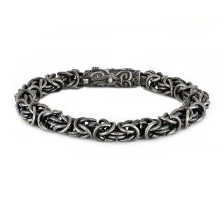 Men's stainless steel bracelet with black oxidation and embossed clasp - 
