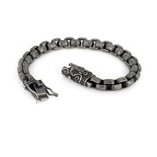 Men's stainless steel bracelet with black oxidation, embossed clasp and thickness 8mm - 