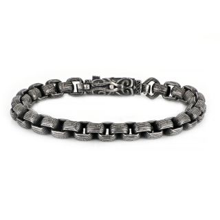 Men's stainless steel bracelet with black oxidation, embossed clasp and thickness 8mm - 