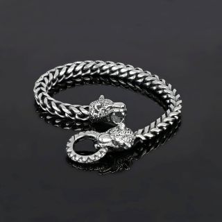 Men's stainless steel bracelet "fish bone" design and lion head - 
